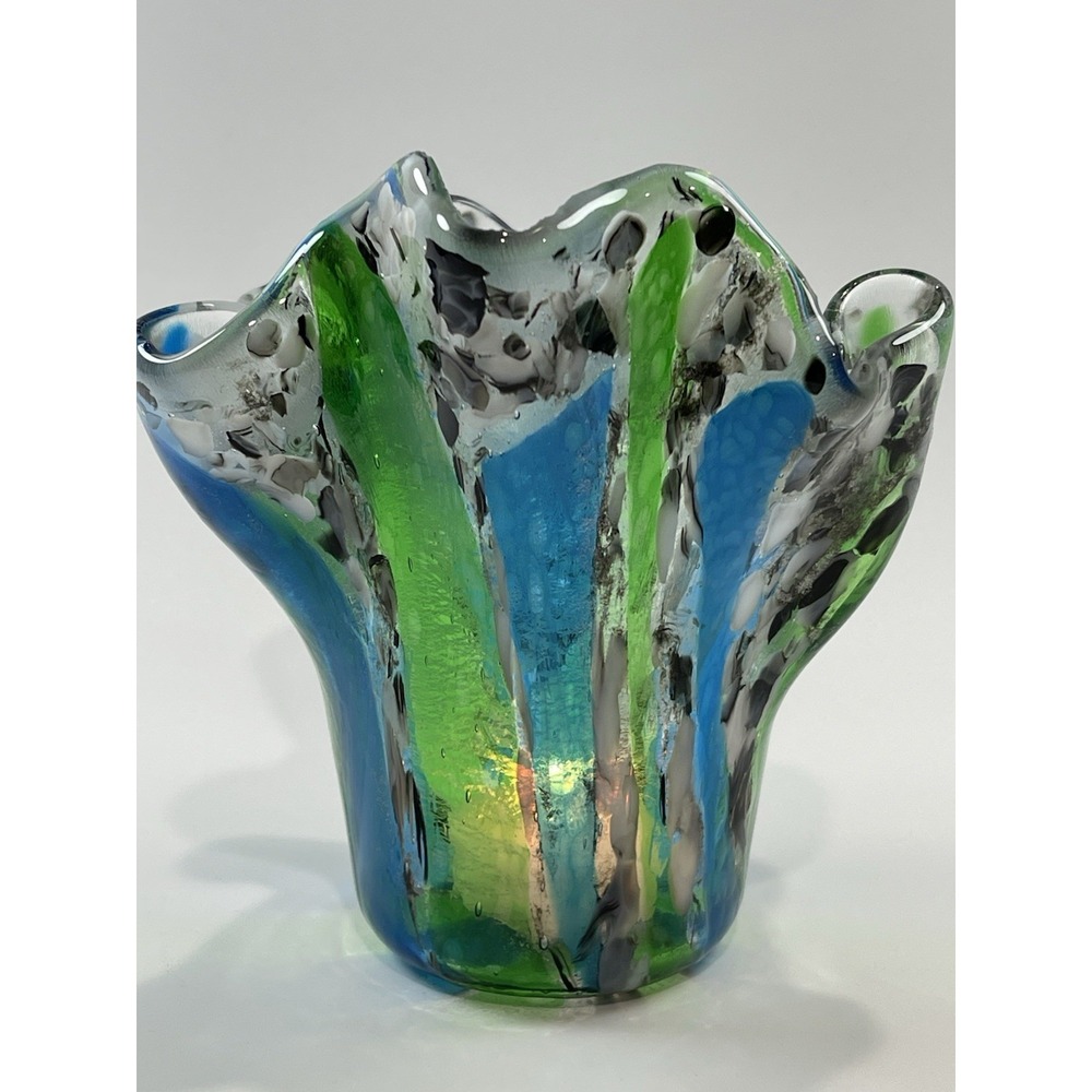 Fused Glass Vase Candleholder Tea light Unique Abstract Style Multicolored - Picture 4 of 5